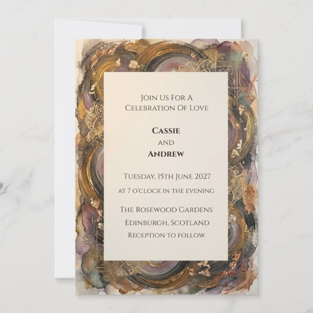 Abstract Agate Marble Gold Wedding Invitation (Front)