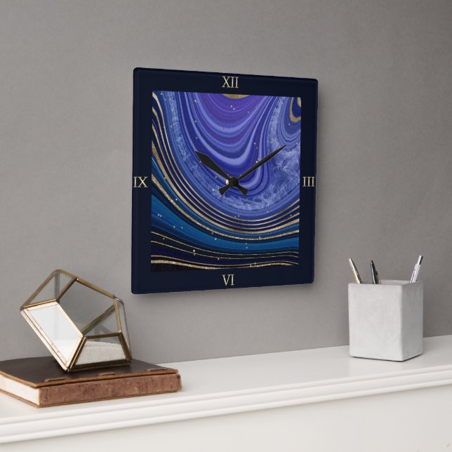 Abstract Agate Midnight ID827 Square Wall Clock (Office)