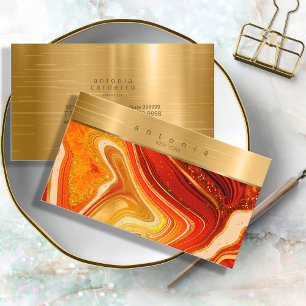 Abstract Agate Monogram Hot Orange ID827 Business Card