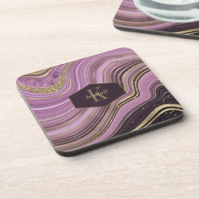 Abstract Agate Monogram Mauve ID827 Coaster (Left Side)