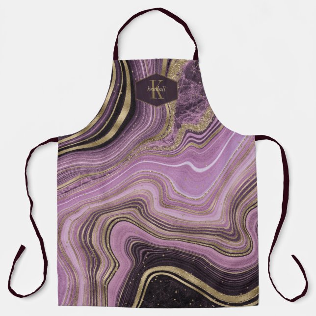 Abstract Agate Monogram Midnight ID827 Apron (Front)