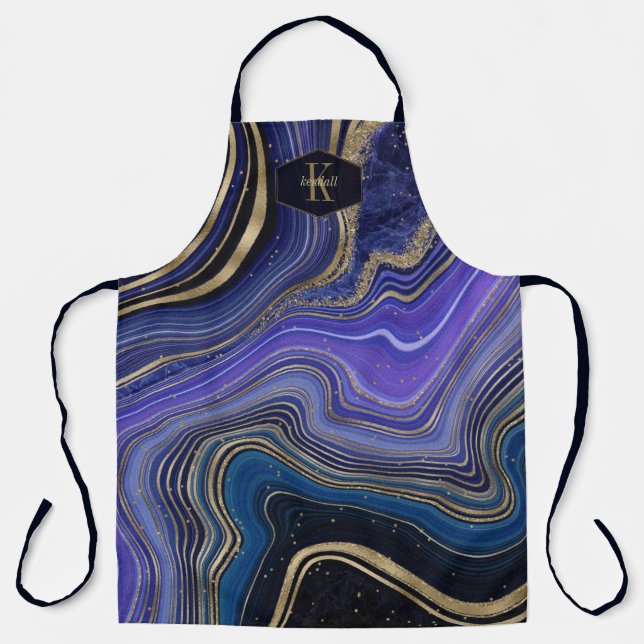 Abstract Agate Monogram Midnight ID827 Apron (Front)
