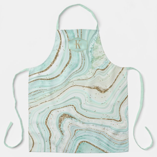 Abstract Agate Monogram Mint ID827 Apron (Front)