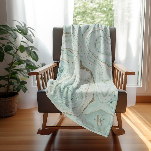 Abstract Agate Monogram Mint ID827 Fleece Blanket (Creator Uploaded)