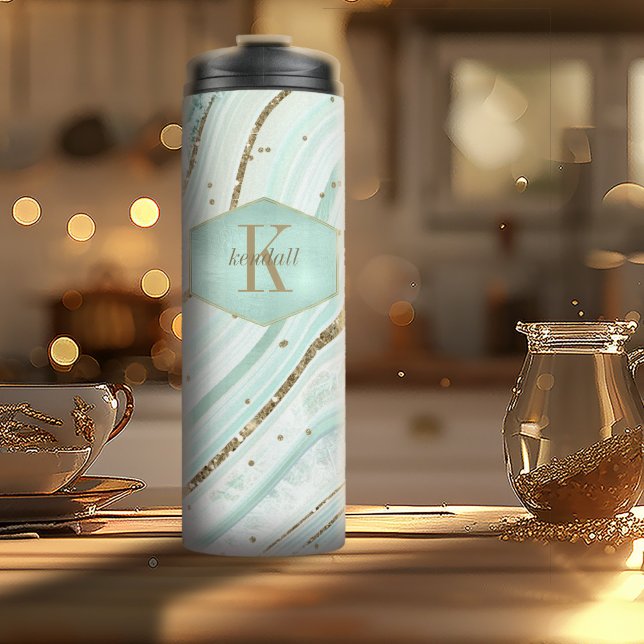 Abstract Agate Monogram Mint ID827 Thermal Tumbler (Creator Uploaded)