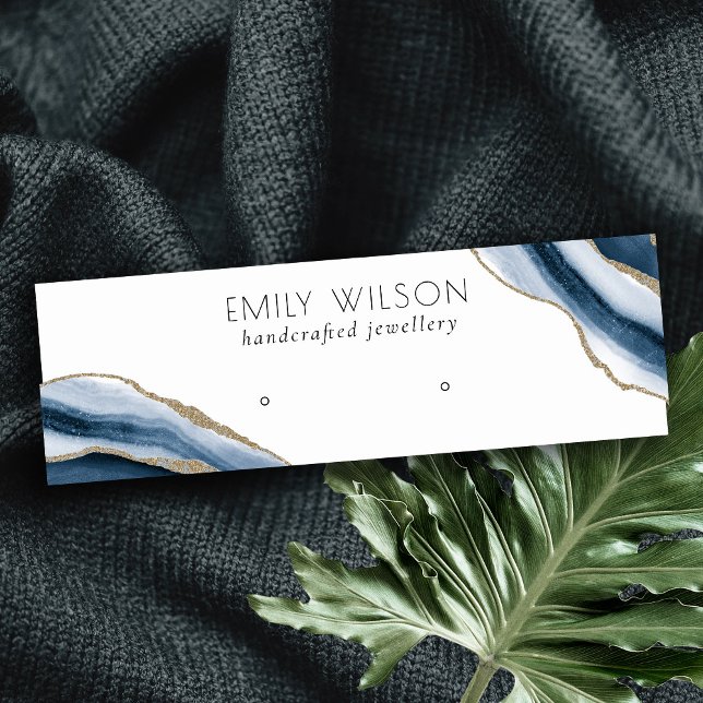 Abstract Agate Navy Blue Gold Stud Earring Display Mini Business Card (Creator Uploaded)