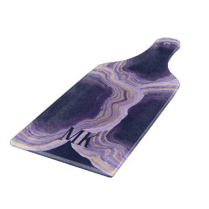 Abstract Agate Purple and Gold Marble Swirl Cutting Board