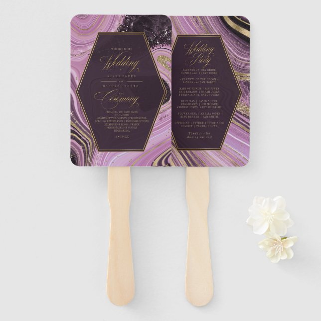 Abstract Agate Wedding Ceremony Mauve ID827 Hand Fan (Front and Back)