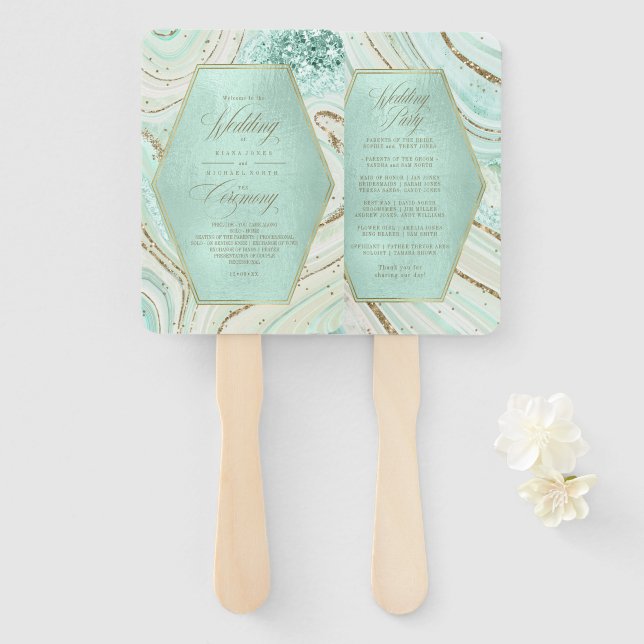 Abstract Agate Wedding Ceremony Mint ID827 Hand Fa Hand Fan (Front and Back)