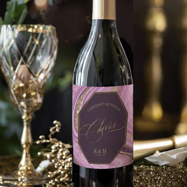 Abstract Agate Wedding Cheers V2 Mauve ID827 Wine Label (Creator Uploaded)