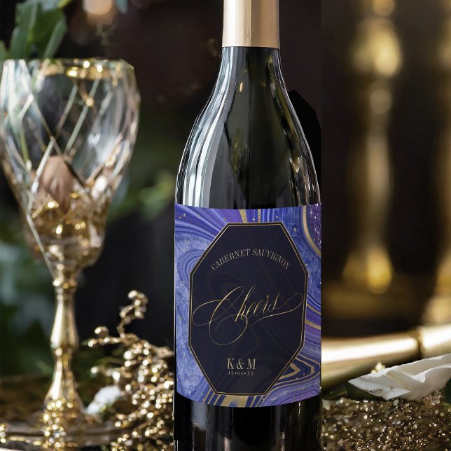 Abstract Agate Wedding Cheers V2 Midnight ID827 Wine Label (Creator Uploaded)