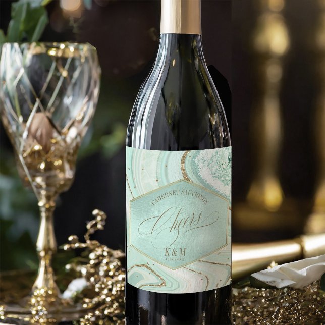 Abstract Agate Wedding Cheers V2 Mint ID827 Wine Label (Creator Uploaded)
