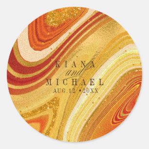 Abstract Agate Wedding Hot Orange ID827 Classic Round Sticker