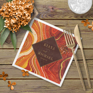 Abstract Agate Wedding Hot Orange ID827 Napkin