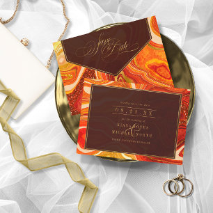 Abstract Agate Wedding Hot Orange ID827 Save The Date