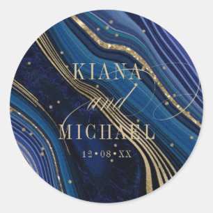 Abstract Agate Wedding Midnight ID827 Classic Round Sticker