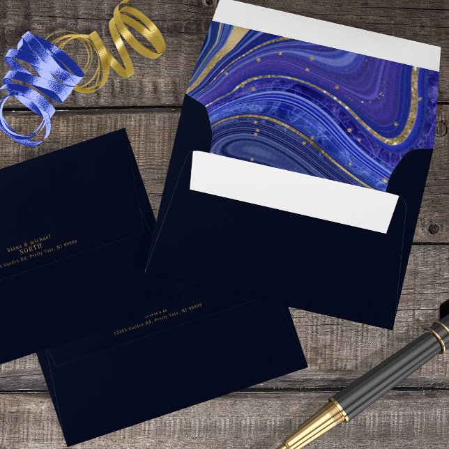 Abstract Agate Wedding Midnight ID827 Envelope (Interior/Back In Situ)