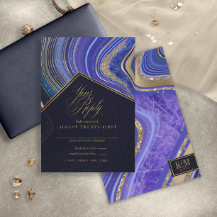Abstract Agate Wedding Midnight ID827 RSVP Card