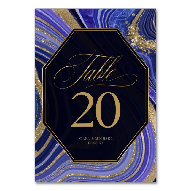Abstract Agate Wedding Midnight ID827 Table Number (Front)