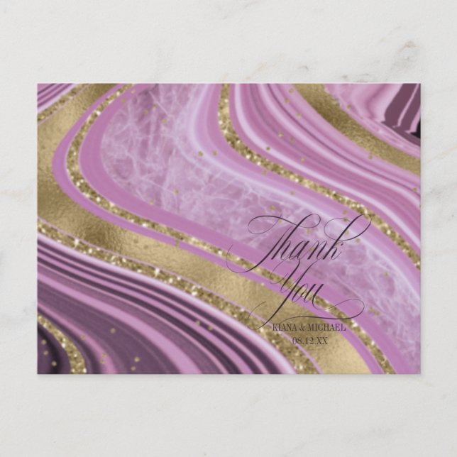 Abstract Agate Wedding Thank You Mauve ID827 Announcement Postcard (Front)