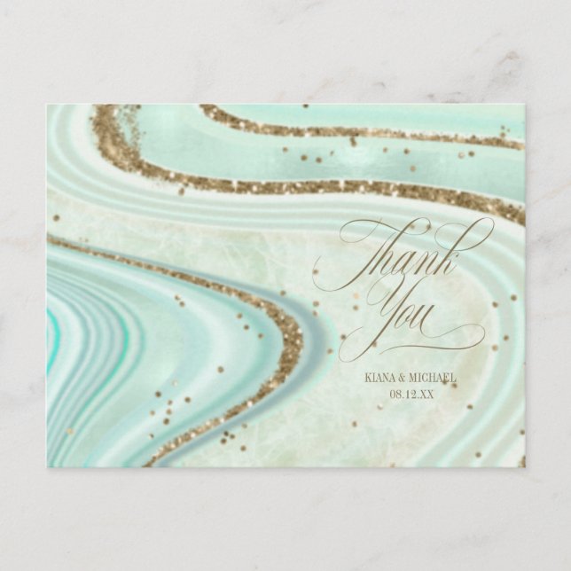 Abstract Agate Wedding Thank You Mint ID827 Announ Announcement Postcard (Front)