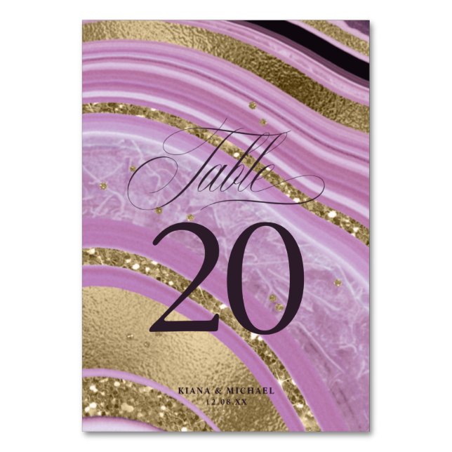 Abstract Agate Wedding V2 Mauve ID827 Table Number (Front)