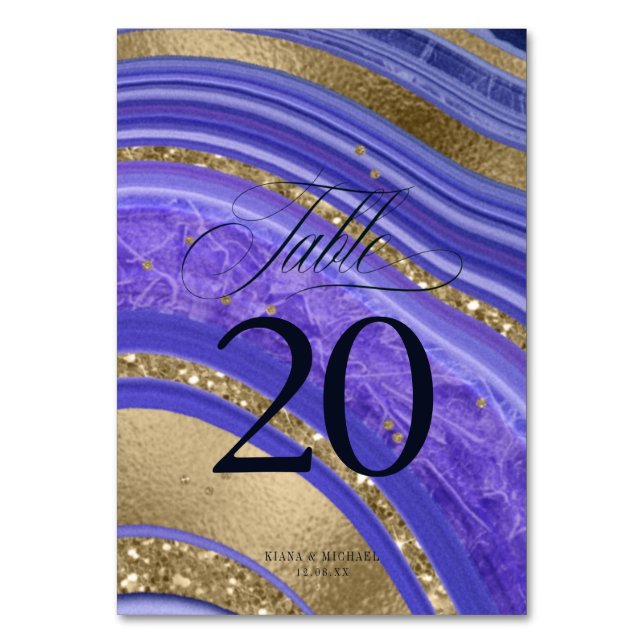 Abstract Agate Wedding V2 Midnight ID827 Table Number (Front)