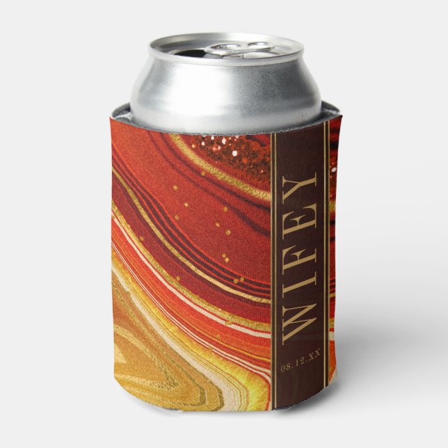 Abstract Agate Wedding Wifey Hot Orange ID827 Can Cooler (Can Front)