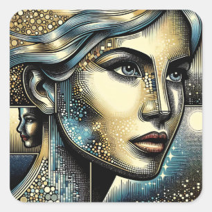 Abstract Ai Art   Women's Face Square Sticker