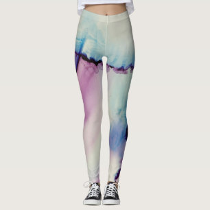 Abstract Alcohol Ink Art Pink Purple Blue White Leggings