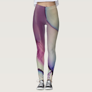 Abstract Alcohol Ink Art Pink Purple Blue White Leggings