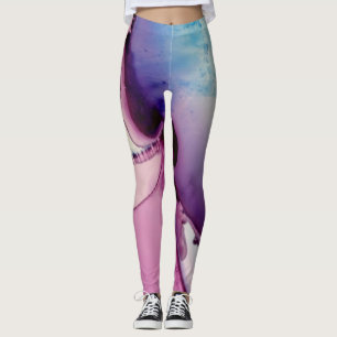 Abstract Alcohol Ink Art Pink Purple Blue White Leggings