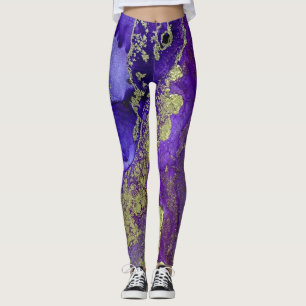 Abstract Alcohol Ink Art Rich Purples with Gold Leggings