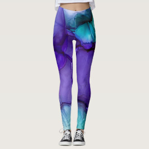 Abstract Alcohol Ink Art Rich Teal & Purple Leggings