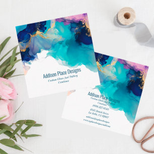 Abstract Alcohol Ink Blue Lavender Square Business Card