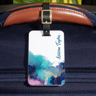 Abstract Alcohol Ink Blue/Teal Lavender Luggage Tag