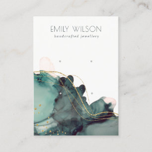 Abstract Alcohol Ink Gold Green 2 Earring Display Business Card