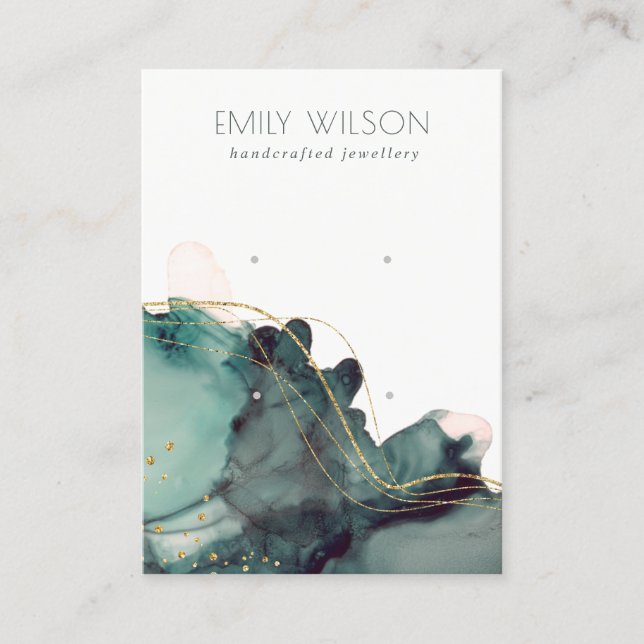 Abstract Alcohol Ink Gold Green 2 Earring Display Business Card (Front)