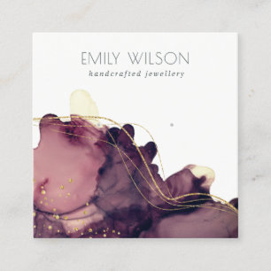Abstract Alcohol Ink Gold Maroon Earring Display Square Business Card