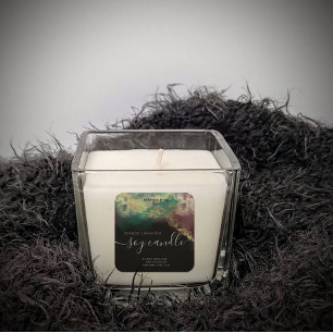 Abstract alcohol ink gold modern script candle square sticker