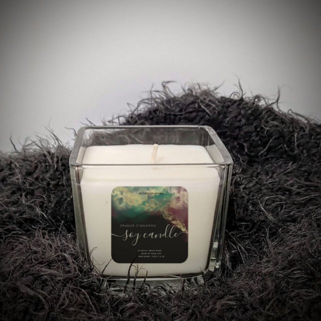 Abstract alcohol ink gold  modern script candle square sticker (Creator Uploaded)