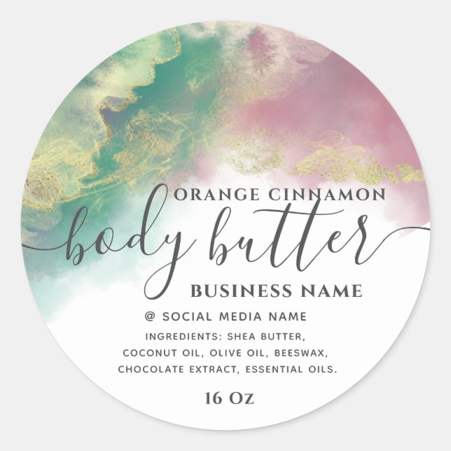 Abstract alcohol ink gold  modern script  classic  round sticker (Front)