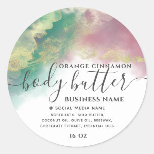 Abstract alcohol ink gold modern script classic round sticker