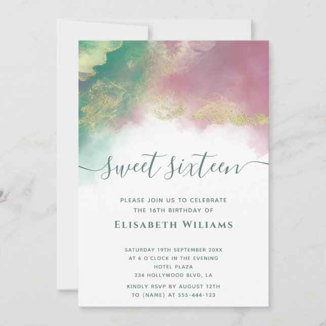 Abstract alcohol ink gold  modern script   invitat invitation (Front)