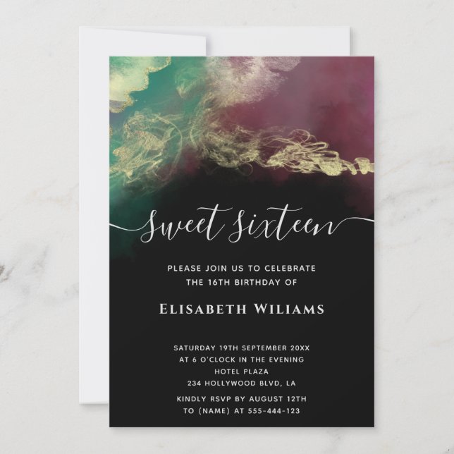 Abstract alcohol ink gold  modern script   invitation (Front)