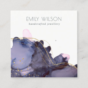 Abstract Alcohol Ink Gold Navy Earring Display Square Business Card