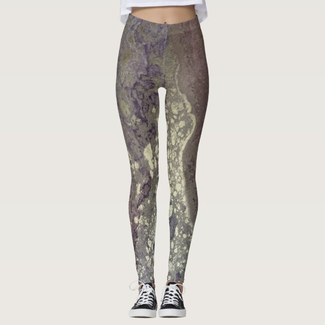 Abstract Alcohol Ink Pink Purple Silver Leggings (Front)