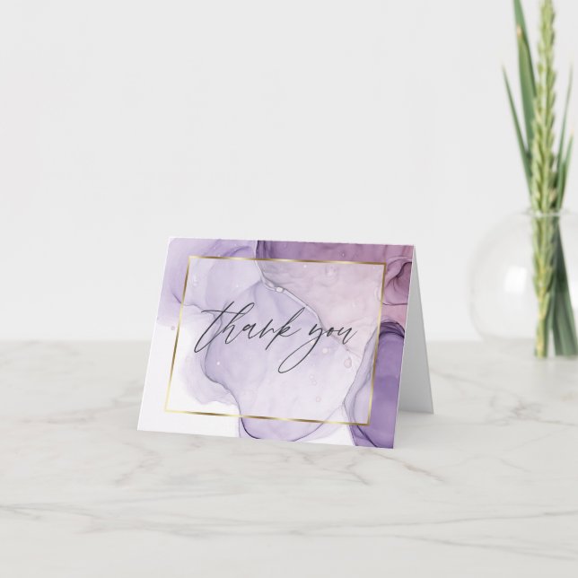 Abstract Alcohol Ink Rose Lilac Thank You Card (Front)