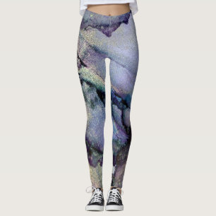 Abstract Alcohol Ink Shimmery Purple Teal Gold Leggings