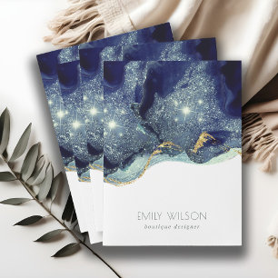 Abstract Alcohol Ink Silver Navy Blue Glitter Pocket Folder
